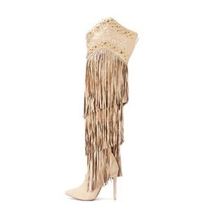 Over the knee fringe boots